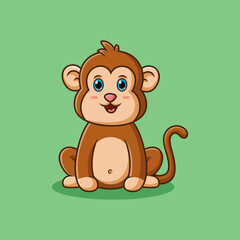 Cute cartoon monkey standing happy. Vector illustration