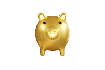 3d cartoon golden piggy bank isolated on white background. 3D render illustration.