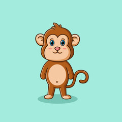 Cute cartoon monkey standing happy. Vector illustration