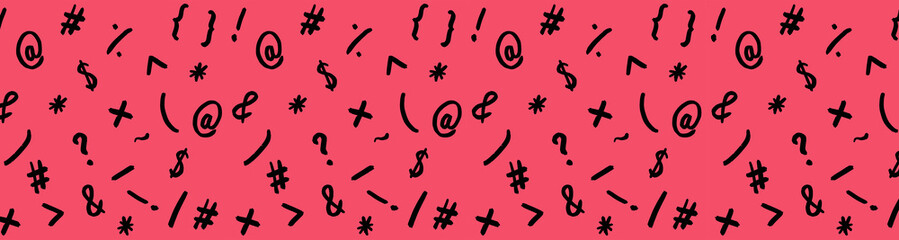 pattern with the image of keyboard symbols. Punctuation marks. Template for applying to the surface. purple red background. Banner for insertion into site