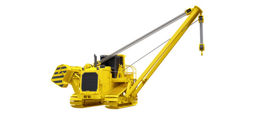 Yellow crawler crane with side boom. 3d rendering.