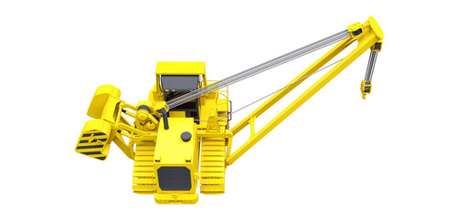 Yellow crawler crane with side boom. 3d rendering.