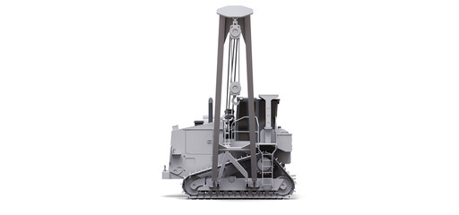 White crawler crane with side boom. 3d rendering.