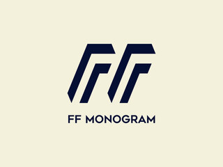 FF monogram logo.Letter f typographic icon.Lettering sign isolated on light background.Alphabet initials.Modern design, geometric, web, tech style characters.	