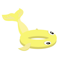 Inflatable yellow circle in the form of a fish,a swimming circle isolated on a white background.Vector illustration for summer designs,textiles, postcards.