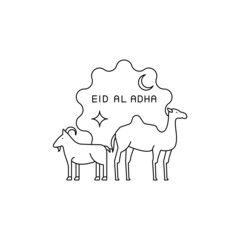 Camel and goat and label concept line icon. Simple element illustration. Camel and goat and label concept outline symbol design from Eid Al Adha set. Can be used for web and mobile