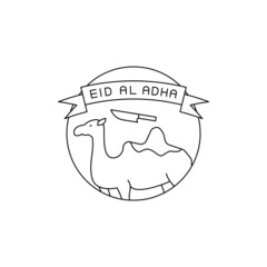 Camel and label concept line icon. Simple element illustration. Camel and label concept outline symbol design from Eid Al Adha set. Can be used for web and mobile