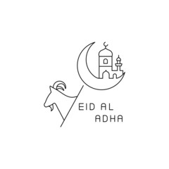 Goat, mosque, half moon, icon on white background