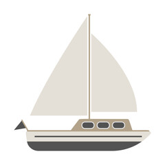 flat design sailboat isolated on white background, vector illustration