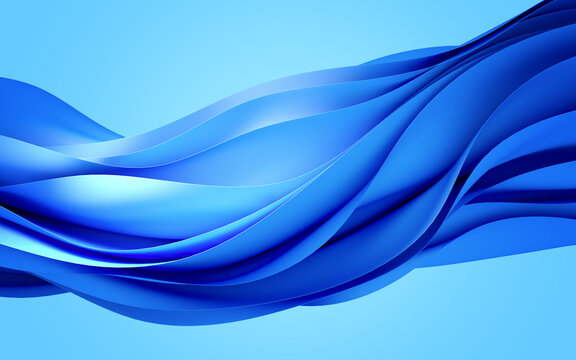 Fototapeta 3d render, abstract modern background, folded ribbons macro, fashion wallpaper with wavy layers.