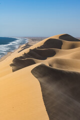 Namibia, the Namib desert, landscape of the sea and the dunes
