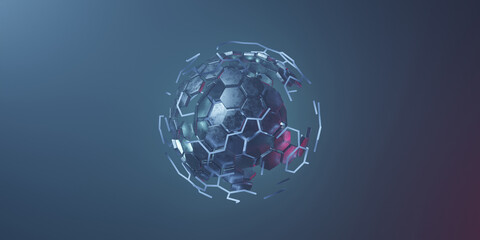 sci-fi hexagon ball structure 3D