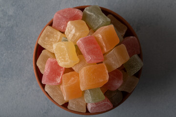 Traditional colorful Turkish delight in a bowl