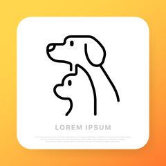 Dog and cat line icon. Pets, furry, purr, meow, bark, groom, take care. Animals concept. Vector line icon for Business and Advertising