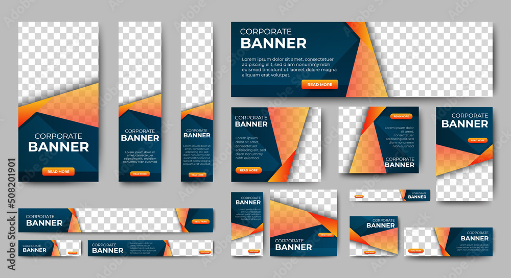 Wall mural modern banner design web template set, horizontal header web banner. orange cover header background 