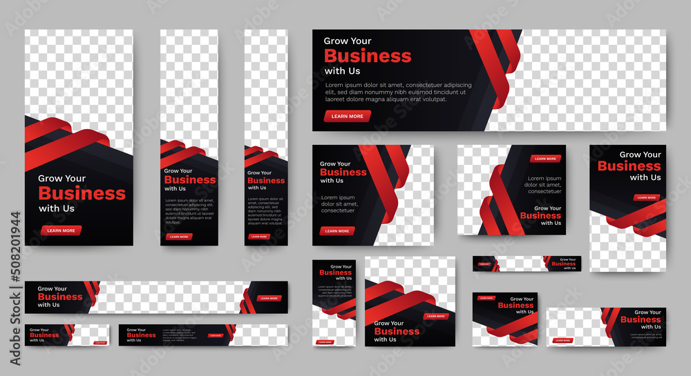 Wall mural business banner design web template set, horizontal header web banner. black and red. cover header b