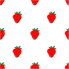 Seamless pattern with red strawberries in cartoon style. Food illustration background.