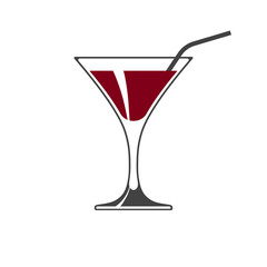 Martini glass with straw icon isolated on white background. 