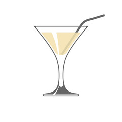 Martini glass with straw icon isolated on white background. 