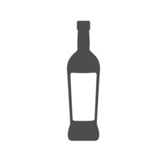Grey glass wine bottle with label icon isolated on white background