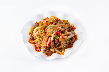 funchosa is hot in a white plate on a white background