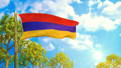 flag of Armenia at sunny day, sunlight and happiness symbol - nature 3D rendering