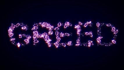 greed - text made of shining pink diamonds, isolated - object 3D illustration