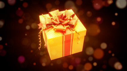 golden - red present on vivid backdrop - object 3D rendering