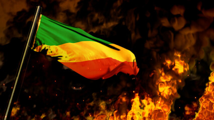 flag of Congo on burning fire background - hard times concept - abstract 3D illustration