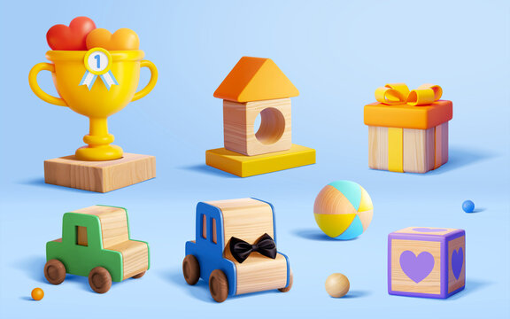 Set Of 3d Cute Wooden Toys