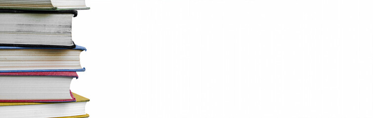 Stack of books on white background with copy space