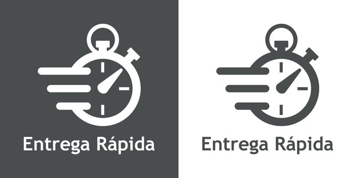 Logo de entrega urgente. Icono de cronómetro con líneas de velocidad y texto Entrega Rápida en español para servicio, pedido, envío rápido y gratuito