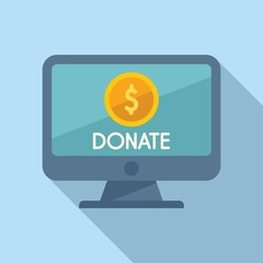 Donate online monitor icon flat vector. Charity help