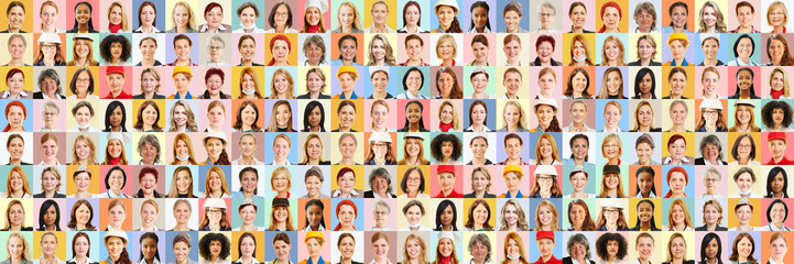 Panorama aus Portrait Collage von Frauen in Berufen - obrazy, fototapety, plakaty
