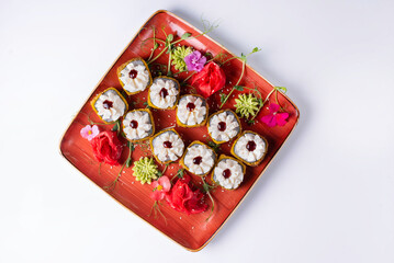 Sushi menu. Japanese food. Sushi rolls on a white background