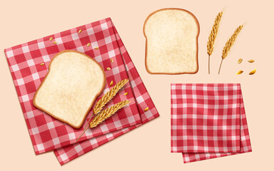 Toast and wheat sheaf on tablecloth