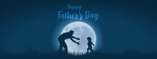 Silhouette of a Father and Daughter Love. Social Media cover photo design of Happy Father's Day.