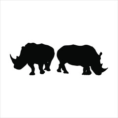 A Pair of the Rhino Silhouette for Logo or Graphic Design Element. Vector Illustration