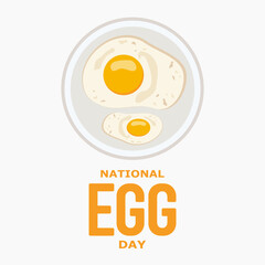 Top view of two fried eggs on a plate vector illustration. Sunny side up eggs on a plate. National egg day celebration flat poster