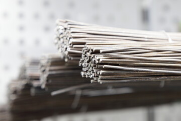 Tying wires for strapping construction rebar closeup