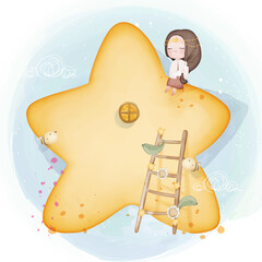 Hand drawn a fairy tale illustrations watercolor style. Vector illustration