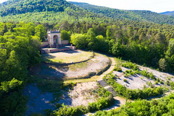 Aerial view of the Victory and Peace Monument in Edenkoben was erected in 1899 on the Werderberg...