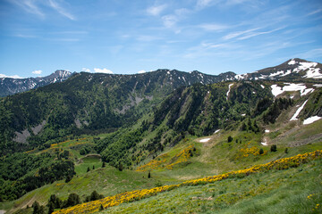 Panoramic views of the mountains from the Col de Pailheres, France