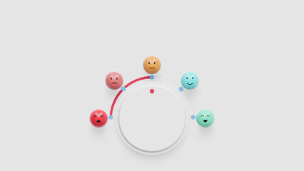 Feedback concept design, customer choose emoji emoticons happy mood on emotions satisfaction meter, evaluation, Increase rating, Satisfaction and best excellent services rating concept,  3d render.