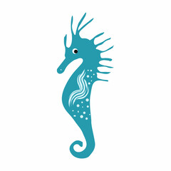 Cute cartoon blue seahorse. Isolated vector illustration.