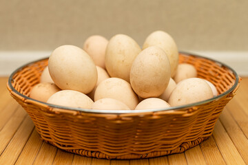 natural unwashed country egg lies in a basket