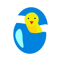 Little chicken in cracked egg. Farm or Easter concept vector illustration isolated on white background.