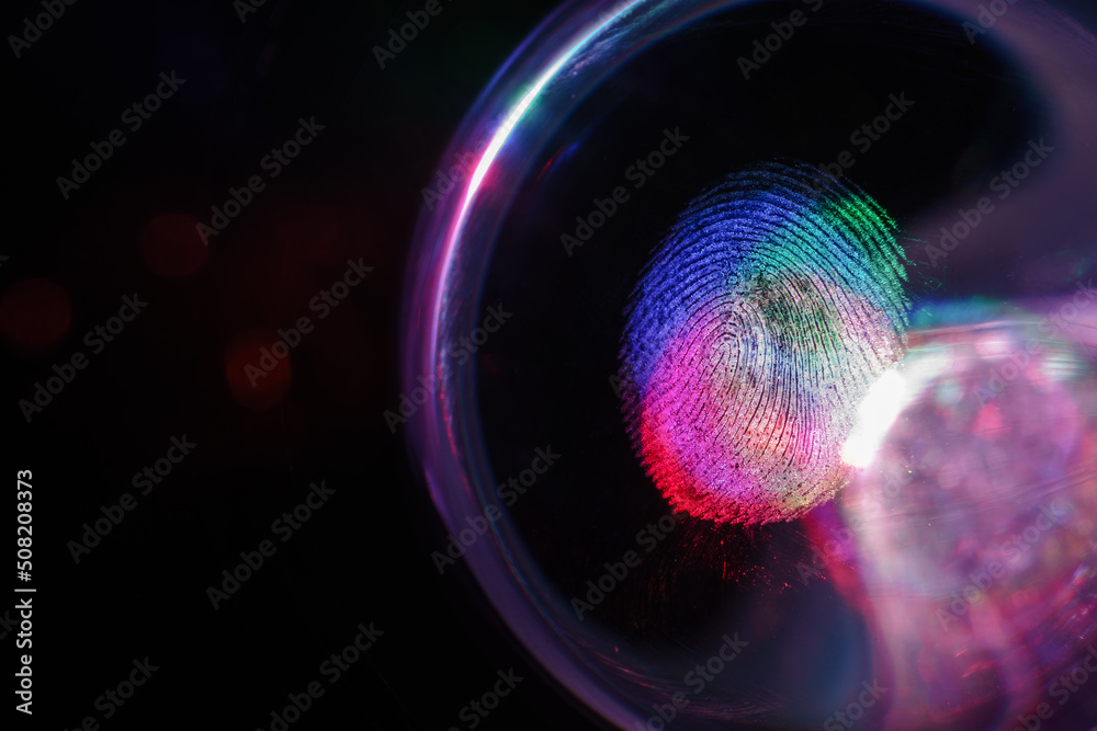 Poster Beautiful abstract blue, red colored  fingerprint on background texture for design. Macro photography view.