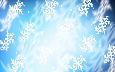 Dark BLUE vector background with xmas snowflakes.