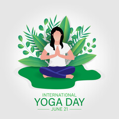 International yoga day banner or poster template design.Woman doing yoga pose, vector illustration.